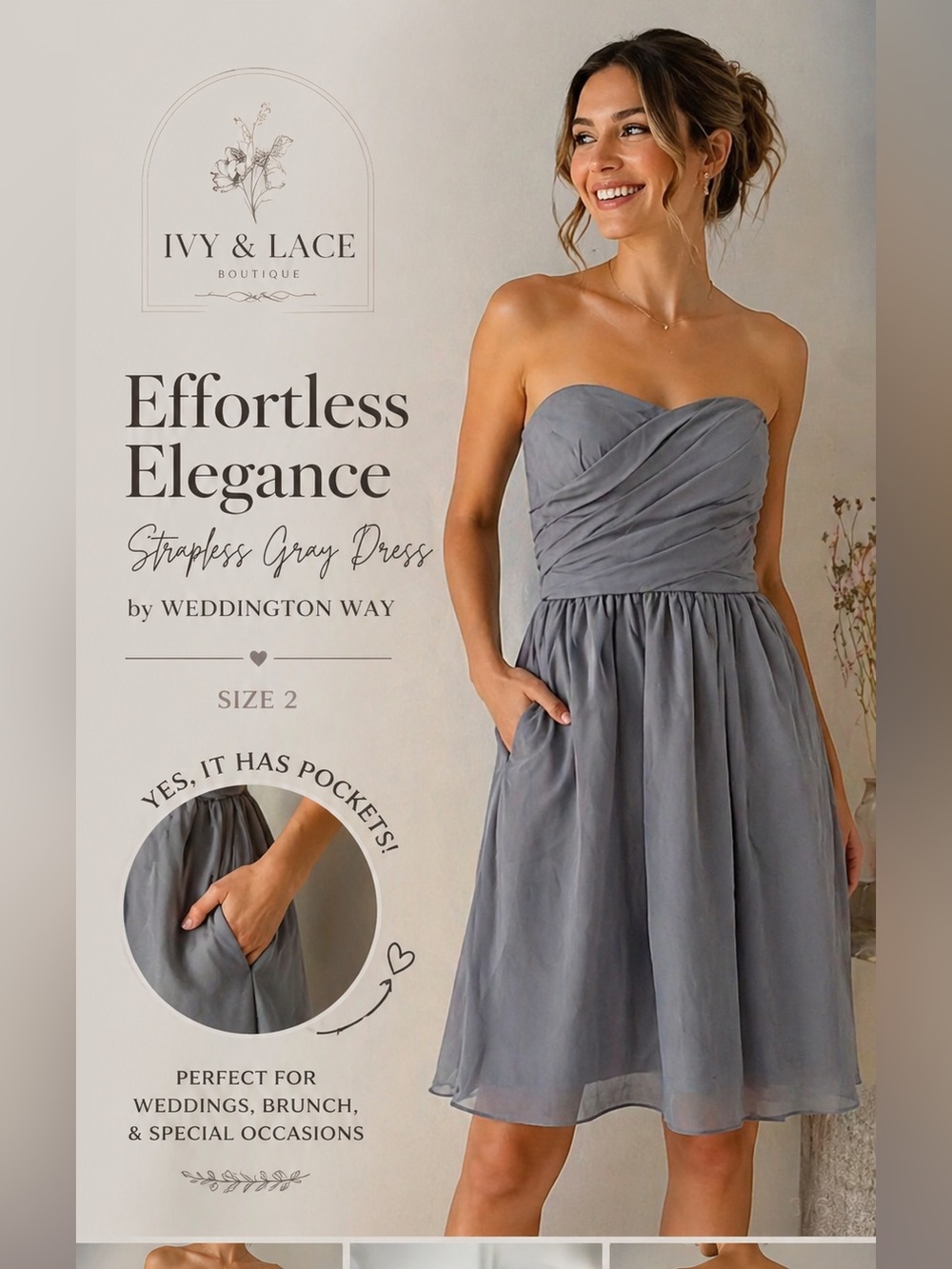 Weddington Way Strapless Gray Dress – Size 2